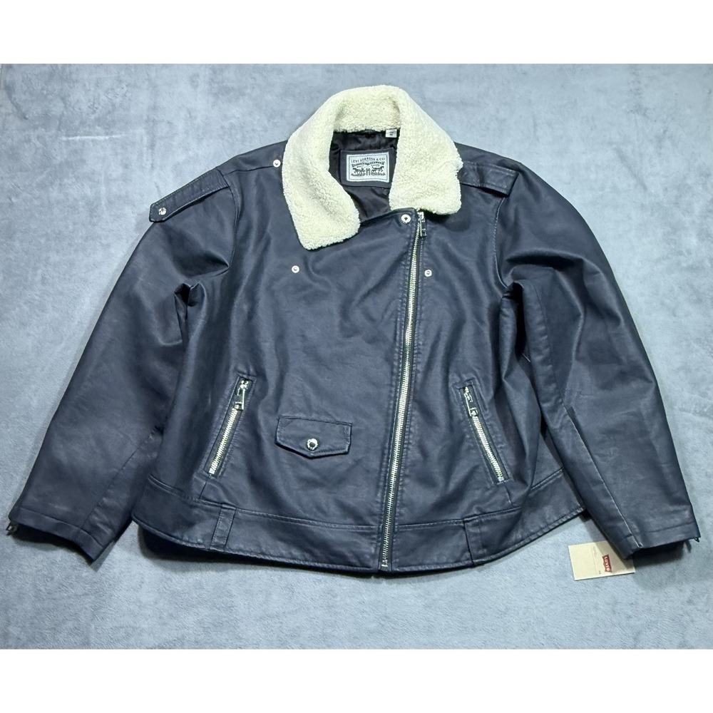 Levis Jacket Womens 3X Moto Sherpa Collar Biker Faux Leather Full Zip USA NEW
